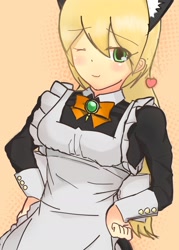 Size: 1354x1892 | Tagged: safe, artist:orz1515, applejack, human, cat ears, clothes, humanized, maid, wink