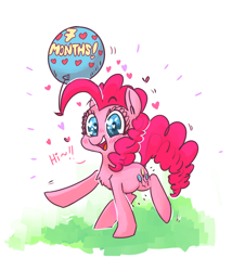 Size: 942x1100 | Tagged: safe, artist:xieril, pinkie pie, earth pony, pony, balloon, blushing, looking at you, pregnant, solo, wingding eyes