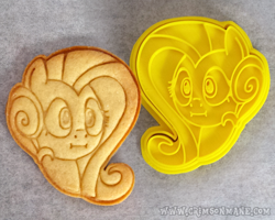 Size: 1000x800 | Tagged: safe, artist:crimson-mane, fluttershy, pegasus, pony, make new friends but keep discord, :i, cookie, cookie cutter, food art, photo, scrunchy face, we bought two cakes