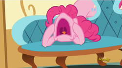 Size: 851x472 | Tagged: safe, screencap, pinkie pie, earth pony, pony, party pooped, female, mare, pink coat, pink mane, solo