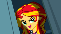 Size: 1280x720 | Tagged: safe, screencap, sunset shimmer, equestria girls, equestria girls (movie), evil grin, grin, looking at you, pure unfiltered evil, smiling, solo