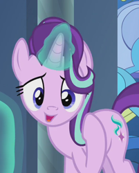 Size: 578x718 | Tagged: safe, screencap, starlight glimmer, pony, unicorn, memories and more, spoiler:memories and more, spoiler:mlp friendship is forever, cropped, glowing horn, horn, solo