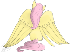 Size: 1023x731 | Tagged: safe, artist:poofgirl, fluttershy, pegasus, pony, female, mare, sitting, solo