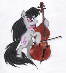 Size: 1282x1418 | Tagged: safe, artist:nenneke69, octavia melody, earth pony, pony, bipedal, cello, female, mare, musical instrument, simple background, solo, traditional art