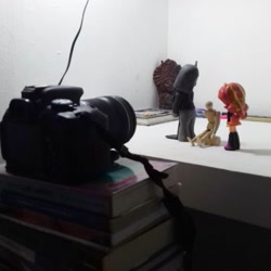 Size: 1080x1080 | Tagged: safe, artist:ange91970, marble pie, sunset shimmer, equestria girls, bipedal, camera, choker, craft, doll, equestria girls minis, figurine, lonely inky, photo, sculpture, solo, toy