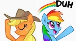 Size: 400x216 | Tagged: safe, artist:noguitom, derpibooru import, edit, applejack, rainbow dash, earth pony, pegasus, pony, appledash, cowboy hat, facebook, female, hat, lesbian, messenger, pose, shipping, sticker