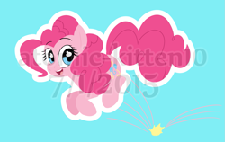 Size: 1385x878 | Tagged: safe, artist:atomickitten10, pinkie pie, earth pony, pony, female, mare, obtrusive watermark, solo, watermark