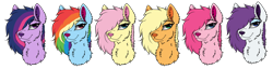 Size: 4000x1025 | Tagged: safe, artist:saphi-boo, derpibooru import, applejack, fluttershy, pinkie pie, rainbow dash, rarity, twilight sparkle, dog, bust, dogified, female, fluffy, hair over one eye, lidded eyes, looking at you, mane six, palette swap, recolor, simple background, smiling, species swap, transparent background