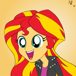 Size: 2000x2000 | Tagged: safe, artist:tomtornados, sunset shimmer, equestria girls, big eyes, cute, gradient background, happy, shimmerbetes