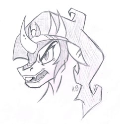 Size: 1170x1211 | Tagged: safe, artist:rossmaniteanzu, derpibooru import, king sombra, pony, unicorn, angry, open mouth, sharp teeth, sketch, solo, teeth, traditional art