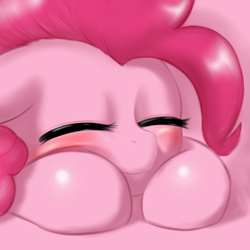 Size: 1000x1000 | Tagged: safe, artist:ushiro no kukan, pinkie pie, earth pony, pony, blushing, cute, daaaaaaaaaaaw, diapinkes, eyes closed, floppy ears, sleeping, smiling, solo