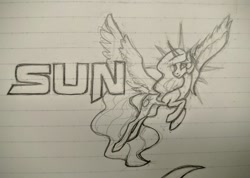 Size: 1280x912 | Tagged: safe, artist:jykinturah, princess celestia, alicorn, pony, lined paper, pencil drawing, pokémon, pokémon sun and moon, sketch, solo, traditional art