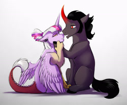 Size: 2569x2121 | Tagged: safe, artist:vindhov, derpibooru import, king sombra, oc, oc:eris, alicorn, hybrid, pony, alicorn oc, canon x oc, female, interspecies offspring, mare, next generation, offspring, offspring shipping, parent:discord, parent:twilight sparkle, parents:discolight, shipping