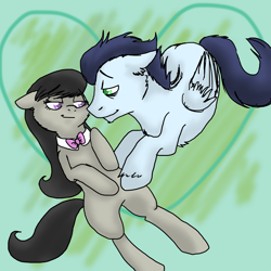 Size: 5000x5000 | Tagged: safe, artist:enigmaticfrustration, octavia melody, soarin', earth pony, pegasus, pony, absurd resolution, female, floppy ears, heart, male, mare, shipping, smiling, soarintavia, soartavia, stallion, straight