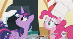 Size: 1439x763 | Tagged: safe, derpibooru import, screencap, pinkie pie, twilight sparkle, twilight sparkle (alicorn), alicorn, earth pony, pony, maud pie (episode), female, mare, meme, youtube caption