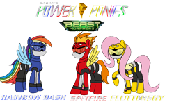 Size: 1024x657 | Tagged: safe, artist:cam-and-sister-paint, derpibooru import, fluttershy, rainbow dash, spitfire, pegasus, pony, blue ranger, female, go-busters, power rangers, power rangers beast morphers, red buster, red ranger, simple background, super sentai, tokumei sentai go-busters, transparent background, yellow ranger