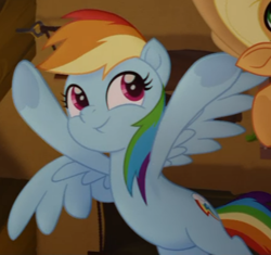 Size: 436x410 | Tagged: safe, derpibooru import, screencap, rainbow dash, pegasus, pony, my little pony: the movie, cropped, cute, dashabetes, female, mare, solo focus, spread wings, style, underhoof, wings