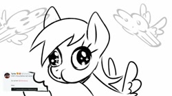 Size: 746x417 | Tagged: safe, artist:sorcerushorserus, derpy hooves, pegasus, pony, black and white, eating, female, food, grayscale, mare, monochrome, muffin, puffy cheeks, simple background, solo, white background