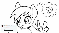 Size: 746x417 | Tagged: safe, artist:sorcerushorserus, derpy hooves, pegasus, pony, female, food, mare, monochrome, muffin, solo, thought bubble