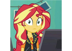 Size: 2625x1875 | Tagged: safe, edit, edited screencap, screencap, sunset shimmer, equestria girls, equestria girls series, forgotten friendship, cropped, geode of empathy, looking at you, magical geodes, solo