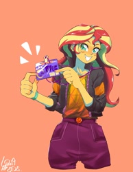 Size: 776x1000 | Tagged: safe, artist:sozglitch, sunset shimmer, better together, equestria girls, clothes, female, geode of empathy, how to backstage, jacket, leather jacket, magical geodes, solo