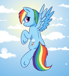 Size: 1428x1564 | Tagged: safe, artist:neverneven, derpibooru import, rainbow dash, pegasus, pony, blushing, cloud, cute, dashabetes, female, looking back, mare, profile, sky, solo, underhoof