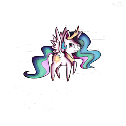 Size: 1024x1024 | Tagged: safe, artist:darkray777, princess celestia, alicorn, pony, chibi, flying, pointy ponies, solo