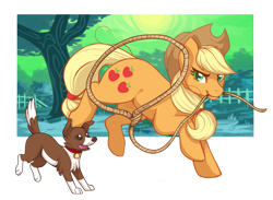 Size: 950x695 | Tagged: safe, artist:hellafleek, applejack, winona, earth pony, pony, lasso, mouth hold, rope, solo