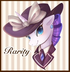 Size: 1351x1378 | Tagged: safe, artist:hosikawa, rarity, pony, unicorn, ppov, bow, bust, classy, clothes, ear piercing, earring, hat, jewelry, looking at you, necktie, piercing, portrait, raristocrat, rose dewitt bukater, solo, titanic