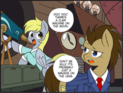 Size: 1614x1218 | Tagged: safe, artist:nekoshiei, editor:anonycat, seven seas, derpy hooves, doctor whooves, earth pony, pegasus, my little pony: the manga, colored, cropped, telescope