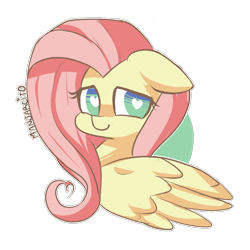 Size: 1200x1200 | Tagged: safe, artist:manjarcito, fluttershy, pegasus, pony, abstract background, bust, cute, floppy ears, heart eyes, portrait, shyabetes, solo, wingding eyes