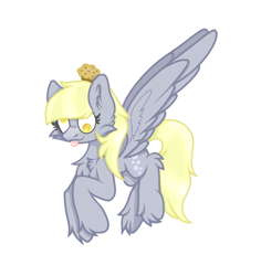 Size: 977x1037 | Tagged: safe, artist:starrywisp, derpy hooves, chest fluff, food, muffin, simple background, solo, tongue out, white background