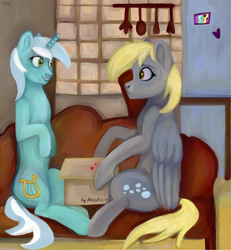 Size: 2656x2876 | Tagged: safe, artist:ske, bon bon, derpy hooves, lyra heartstrings, princess celestia, sweetie drops, alicorn, pegasus, pony, unicorn, box, princess molestia, sofa