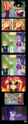 Size: 1000x4400 | Tagged: safe, artist:wubcakeva, midnight sparkle, sci-twi, snails, snips, sunset satan, sunset shimmer, twilight sparkle, better together, equestria girls, angry, black sclera, canterlot high, clothes, comic, cross-popping veins, descriptive noise, female, geode of telekinesis, grin, horse noises, implied midnight sparkle, implied sunset satan, lesbian, magical geodes, rageset shimmer, scitwishimmer, shipping, shrunken pupils, smiling, spanking, sunsetsparkle, whistling