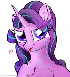 Size: 1280x1406 | Tagged: safe, artist:exploretheweb, starlight glimmer, pony, unicorn, disembodied hand, hand, heart, looking at you, petting, tongue out