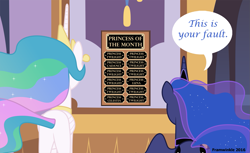 Size: 1639x1000 | Tagged: safe, artist:framwinkle, princess celestia, princess luna, alicorn, pony, crown, employee of the month, female, horn, jewelry, mare, regalia, siblings, sisters