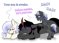Size: 1280x934 | Tagged: safe, artist:wiggles, derpibooru import, king sombra, oc, oc:obsidian, oc:opalescent pearl, crystal pony, pony, unicorn, canon x oc, colored horn, colt, curved horn, family, female, horn, lidded eyes, male, mare, movie reference, offspring, parent:king sombra, parent:oc:opalescent pearl, parents:canon x oc, parents:sombralescent, reference, shipping, simple background, sombra eyes, sombra horn, sombralescent, stallion, straight, the lion king, transparent background