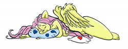 Size: 2592x1007 | Tagged: safe, artist:tria, fluttershy, anthro, sleeping, solo