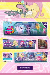 Size: 720x1077 | Tagged: safe, angel bunny, applejack, fluttershy, pinkie pie, rainbow dash, rarity, sci-twi, silverstream, smolder, spike, sunset shimmer, twilight sparkle, twilight sparkle (alicorn), alicorn, better together, equestria girls, my little pony: the movie, fluttershy month, humane five, humane seven, humane six, mane six, official, twilight sparkle's science fair sparks, website