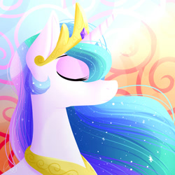 Size: 2000x2000 | Tagged: safe, artist:kary-draws, princess celestia, alicorn, pony, bust, eyes closed, portrait, solo