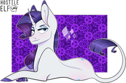 Size: 2367x1564 | Tagged: safe, artist:hostile-elf, elusive, rarity, classical unicorn, pony, unicorn, abstract background, cloven hooves, leonine tail, prone, rule 63, simple background, solo, transparent background, unshorn fetlocks