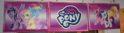 Size: 1600x435 | Tagged: safe, derpibooru import, applejack, fluttershy, pinkie pie, rainbow dash, rarity, twilight sparkle, twilight sparkle (alicorn), alicorn, earth pony, pegasus, pony, unicorn, banner, collection, decoration, mane six, my little pony logo, print, stock vector, toys r us, vinyl banner