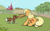 Size: 1920x1200 | Tagged: safe, artist:sirvalter, applejack, winona, earth pony, pony, mouth hold, solo, tug of war