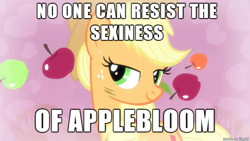 Size: 610x343 | Tagged: safe, applejack, earth pony, pony, simple ways, bedroom eyes, bronybait, drama bait, image macro, implied apple bloom, implied applecest, implied incest, implied shipping, meme, wrong name, you had one job