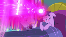 Size: 1280x720 | Tagged: safe, derpibooru import, screencap, rainbow dash, twilight sparkle, twilight sparkle (alicorn), alicorn, pegasus, pony, ail-icorn, spoiler:interseason shorts, bed, blast, duo, female, glowing horn, magic, magic blast, mare, red nosed, sicklight sparkle, sneezing, sparkles