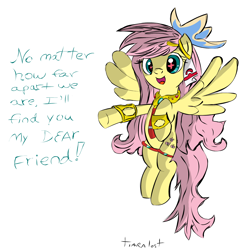 Size: 1314x1348 | Tagged: safe, artist:tiarawhy, fluttershy, pegasus, pony, crossover, flying, friendship, nia teppelin, solo, tengen toppa gurren lagann