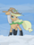 Size: 900x1200 | Tagged: safe, artist:chaosmalefic, applejack, earth pony, pony, boots, clothes, floppy ears, hat, newbie artist training grounds, raised hoof, scarf, snow, solo, wind, winter