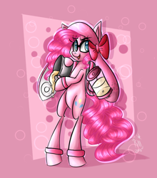 Size: 880x1000 | Tagged: safe, artist:karmamoonshadow, pinkie pie, pony, bipedal, inkling, solo, splatoon