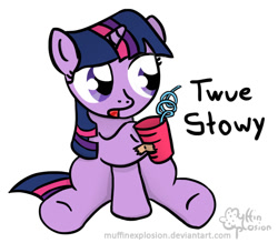 Size: 740x648 | Tagged: safe, artist:muffinexplosion, derpibooru import, twilight sparkle, assisted hoof hold, crazy straw, cup, cute, female, filly, filly twilight sparkle, hoof hold, meme, parody, ponified, ponified meme, rage face, solo, straw, tape, true story, twiabetes, younger