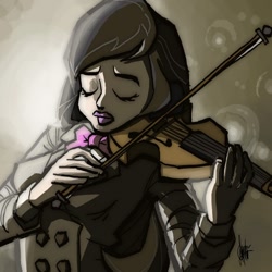 Size: 700x700 | Tagged: safe, artist:theartrix, octavia melody, human, eyes closed, female, humanized, music, serious face, solo, violin